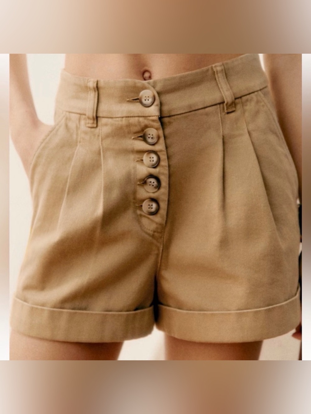 NWT Sezane Wallace Safari Beige High Waist Shorts Tailored size 34/2